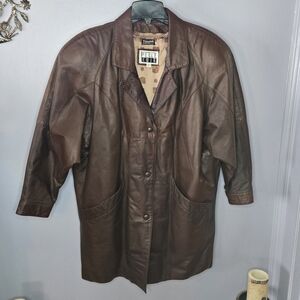 Vintage 80s Pelle Cuir Women’s Brown Leather Coat Thinsulate Liner L Western